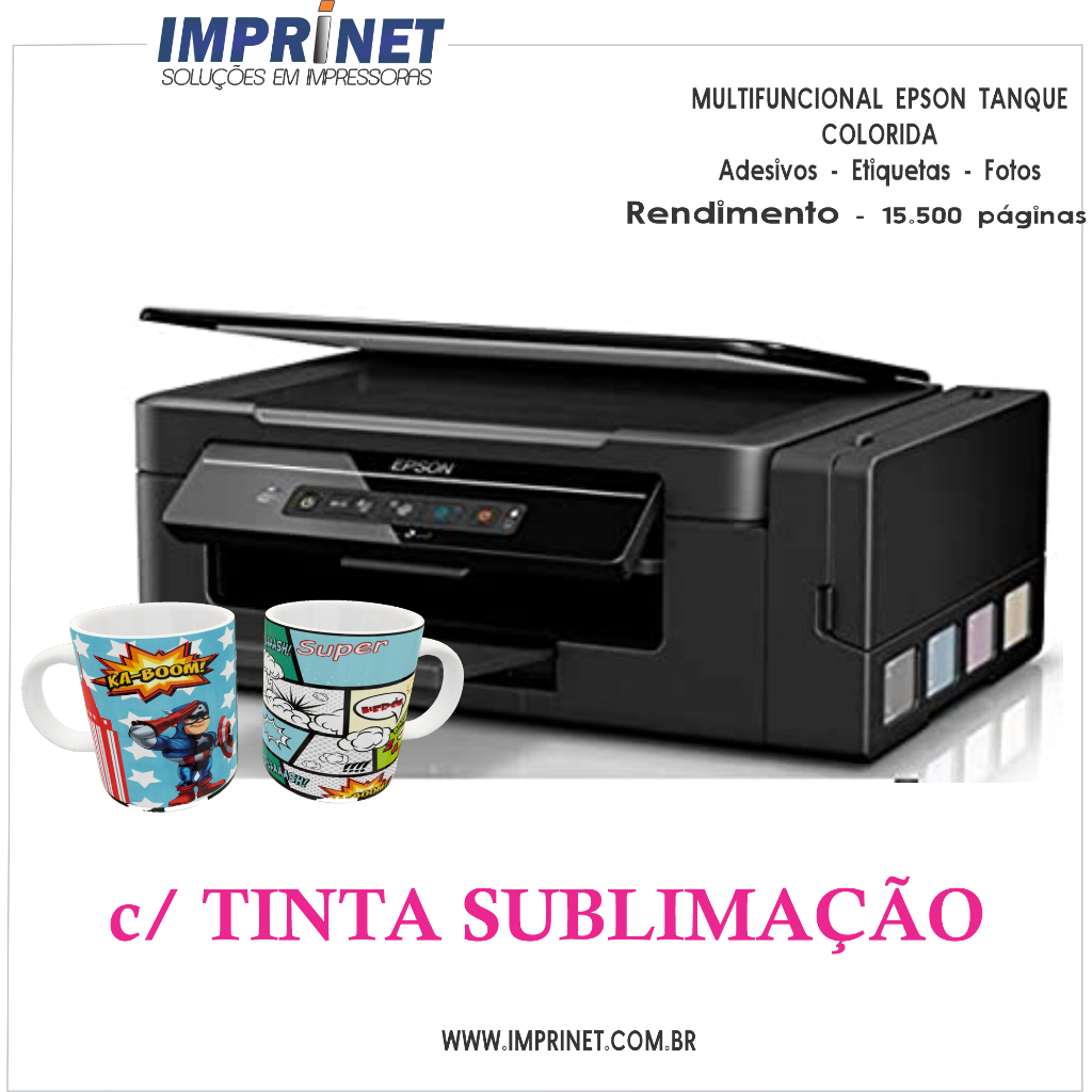 Impressora Multifuncional Ecotank Epson, bivolt, colorida, L396 ou L3250, Wifi, tintas sublimáticaS