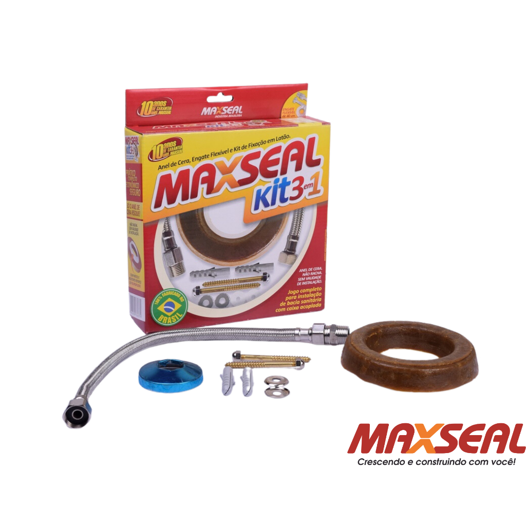 Kit Completo de Instalação de Bacia Sanitária com Caixa Acoplada - MaxKit 3x1 Engate Inox- Maxseal
