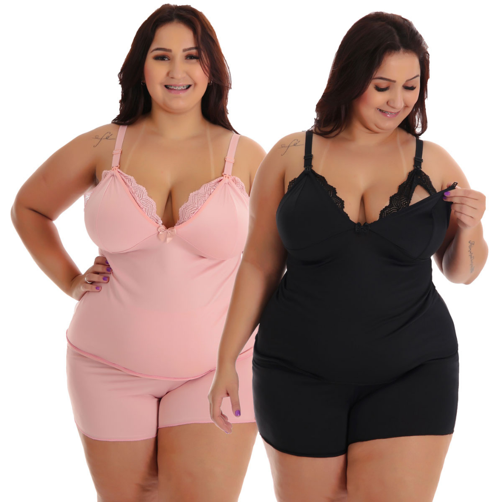 Kit 2 Baby Doll Amamentação Plus Size Pós Parto Gestante