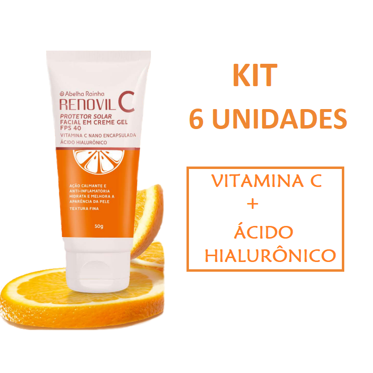 KIT 6 Protetores Solar Facial em Creme Gel FPS 40 Com Vitamina C e Ácido Hialurônico - Abelha Rainha 50g