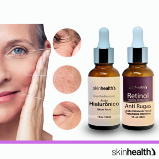 Sérum Ácido Hialurônico + Sérum Retinol Skinhealth Clareia- Anti-Rugas E Idade - Preenche Linhas De Expressão - Hidrata Sem Óleo Rosto 30ml Cada