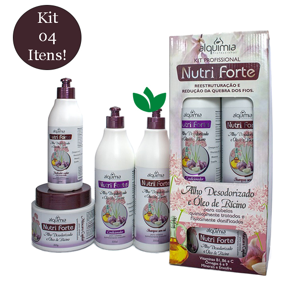 Kit Profissional Nutri Forte Alho Desodorizado e Óleo de Rícino 4 Itens Alquimia