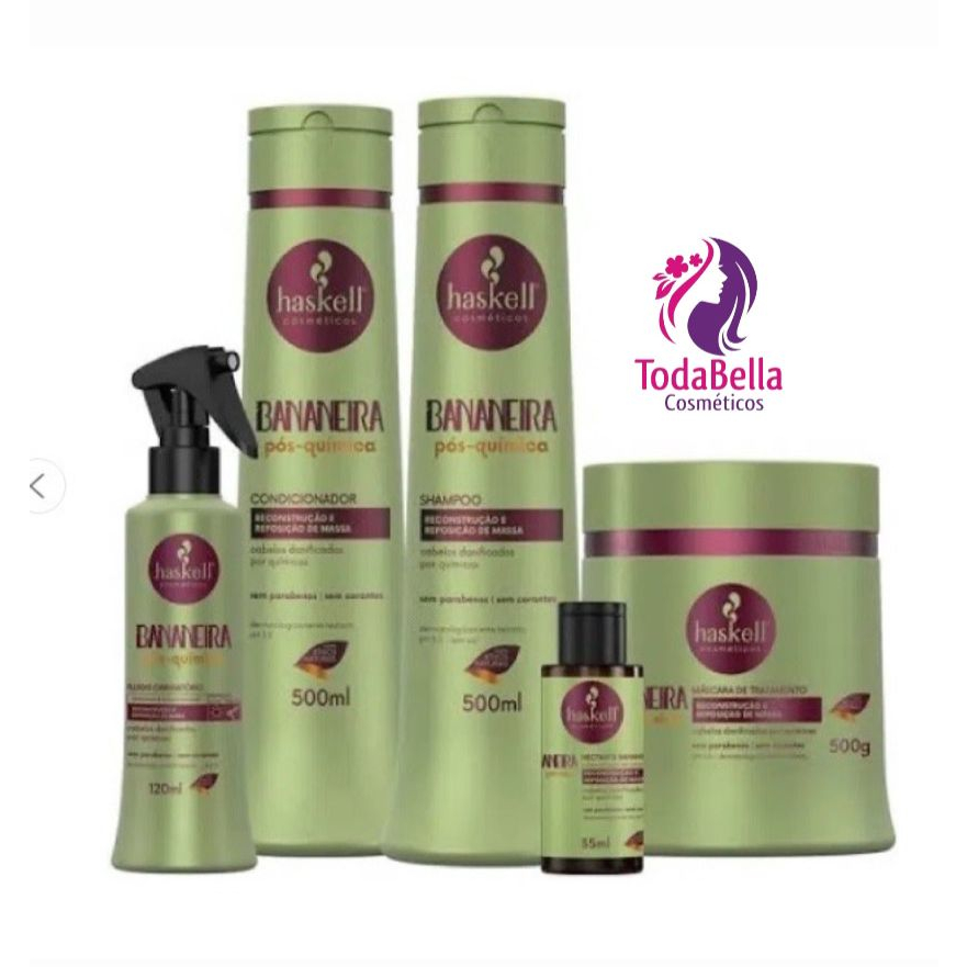 Kit Haskell Bananeira Shampoo 500ml  + Condicionador 500ml + Máscara 500g + Fluido 120ml + Nectavita 35ml