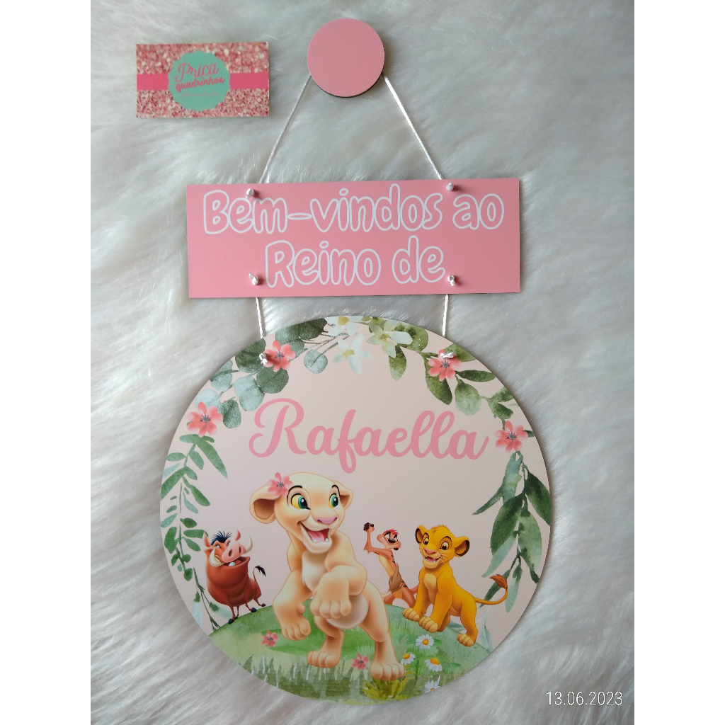 PLACA MATERNIDADE OU ENFEITE DE PORTA REI LEÃO NALA SIMBA