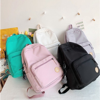 Bolsa Mochila Escolar Casual Moda Nylon Pano Feminina Leve Cor Sólida Simples Viagem Média Envio Imediato
