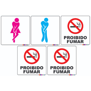Kit Adesivos Porta de Banheiro masculino e feminino + Proibido Fumar para salão de beleza e comércios
