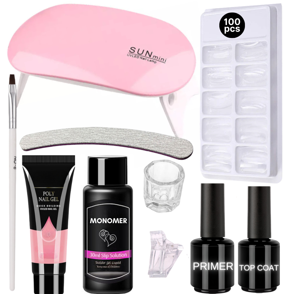 Kit Polygel Alongamento De Unha + Molde F1 + Lixa + Cabine Sun Mini Poligel Alongamento Unhas Poly Gel