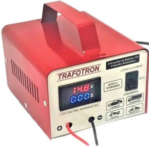 Carregador de bateria automotivo com voltímetro e amperímetro CVA5