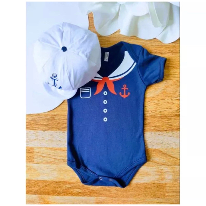 Body temático mesversário bebê Marinheiro + boina tema criativo