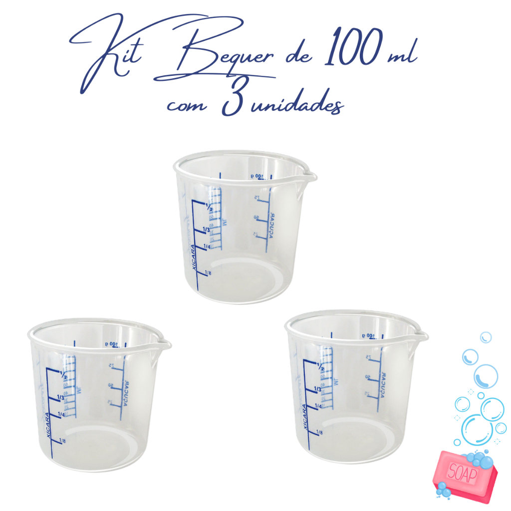 Kit 3 unidade de Béquer copo medida de 100 ml para artesanato e culinária em geral
