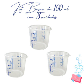 Kit 3 unidade de Béquer copo medida de 100 ml para artesanato e culinária em geral
