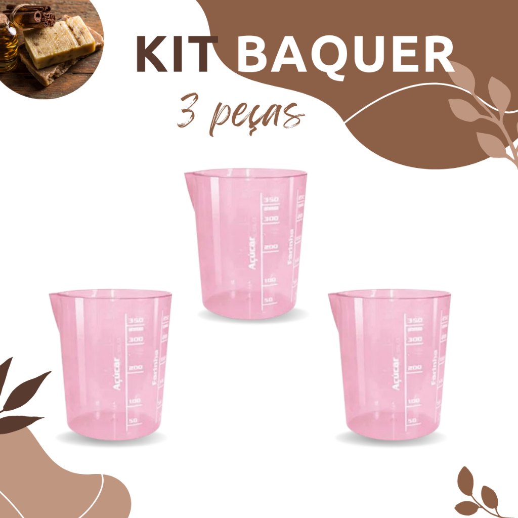Kit 3 peças de copo béquer medida exata de 100 ml na cor rosa