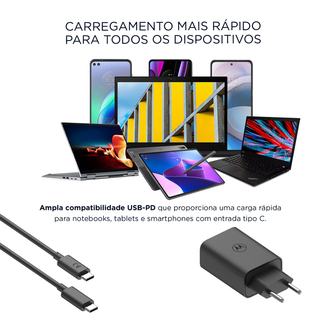 Detalhes do Carregador Portátil De Parede Motorola Turbo Power 68w - Cabo Usb-C