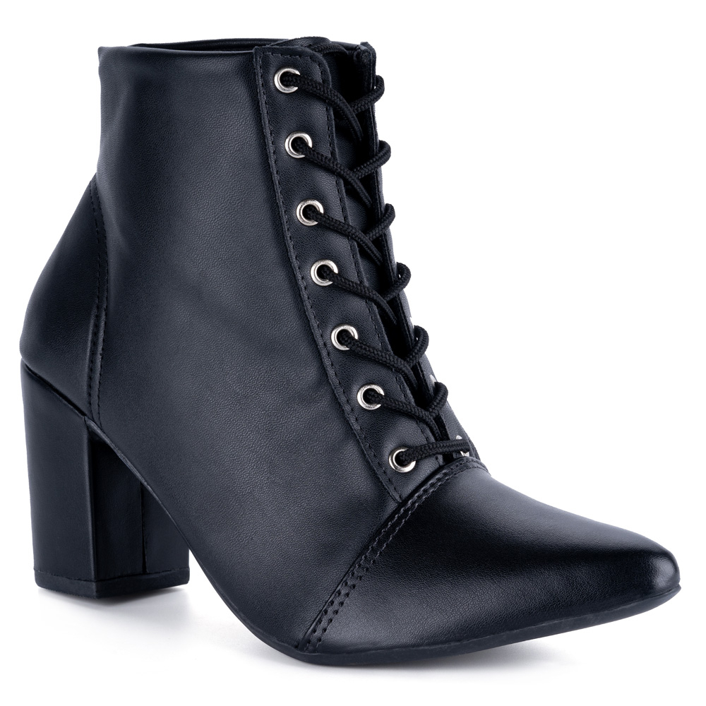 Bota Coturno Feminina Domidona Salto Bloco Bico Fino Cano Curto Luxo - Women Shoes