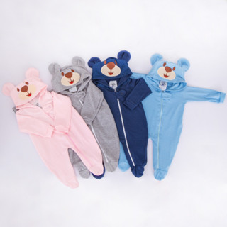 Macacão De Urso Para Bebê Menino E Menina Com Capuz