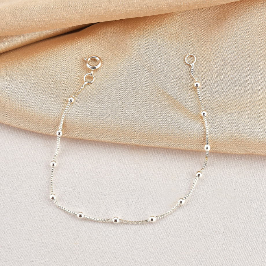 Pulseira Feminina Banhada a Prata 925 com Bolinhas Semijóias Dilicada