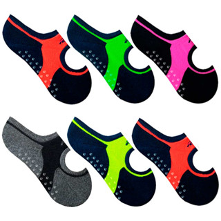 Kit 6 Pares Meias Sapatilha Feminina Antiderrapante Sem Costura Algodão Adulto Original Dorbe Meia Feminino Pilates Hidroginástica Yoga Academia