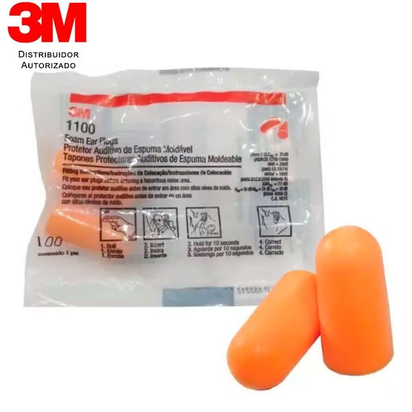 KIT C/10 PARES - Protetor Auditivo Plug Espuma Auricular 1100 3M