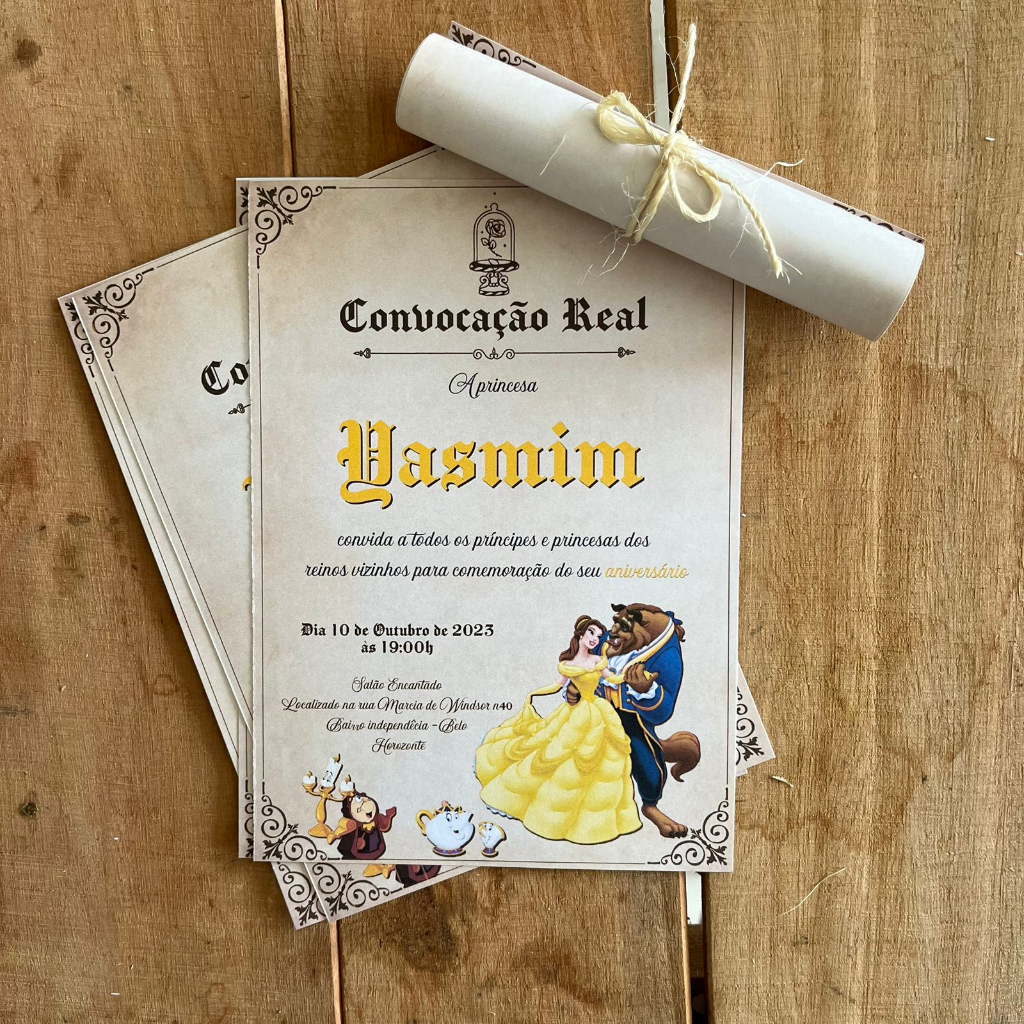 Convites pergaminho bela, baile princesa - convites Papiro festa convite rustico para festa de aniversário