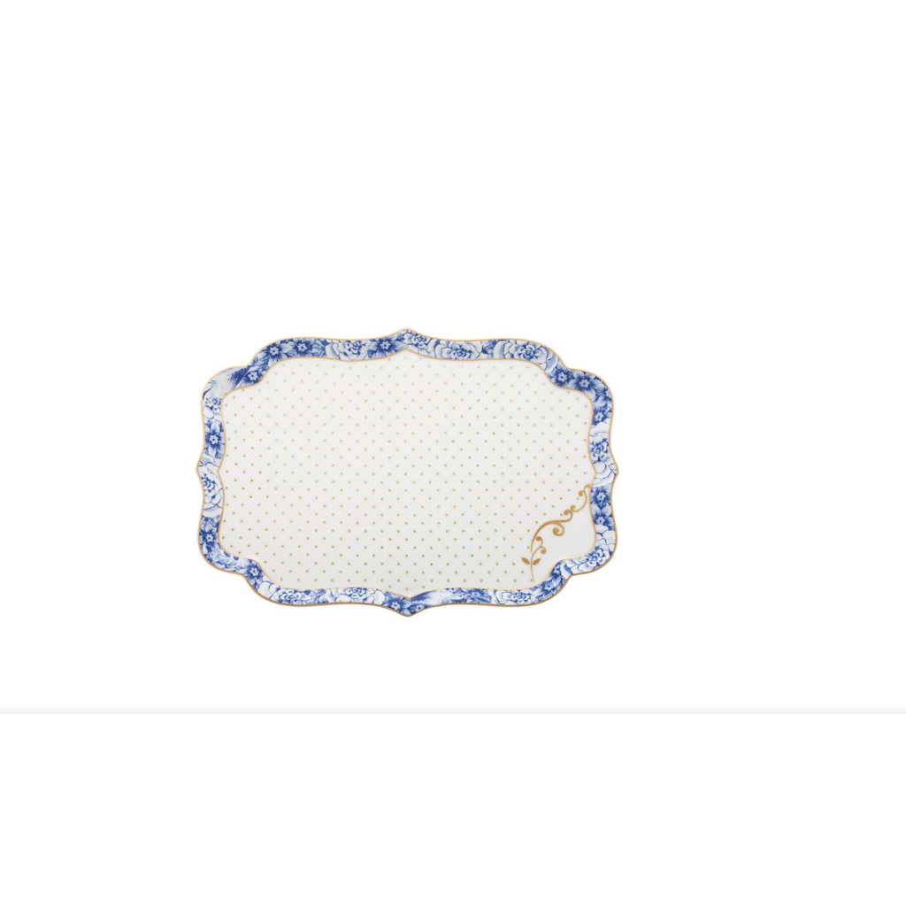 Travessa Retangular Rasa de Porcelana Luxo Importada Travessa Branco com Azul Pip Studio
