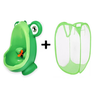 Kit Mictório Infantil Sapinho + Cesto Organizador Dobrável 50 cm