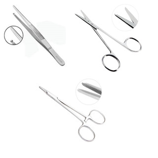 TESOURA TIRA PONTO12 CM + PORTA AGULHA 15CM + PINÇA DENTE DE RATO 14CM