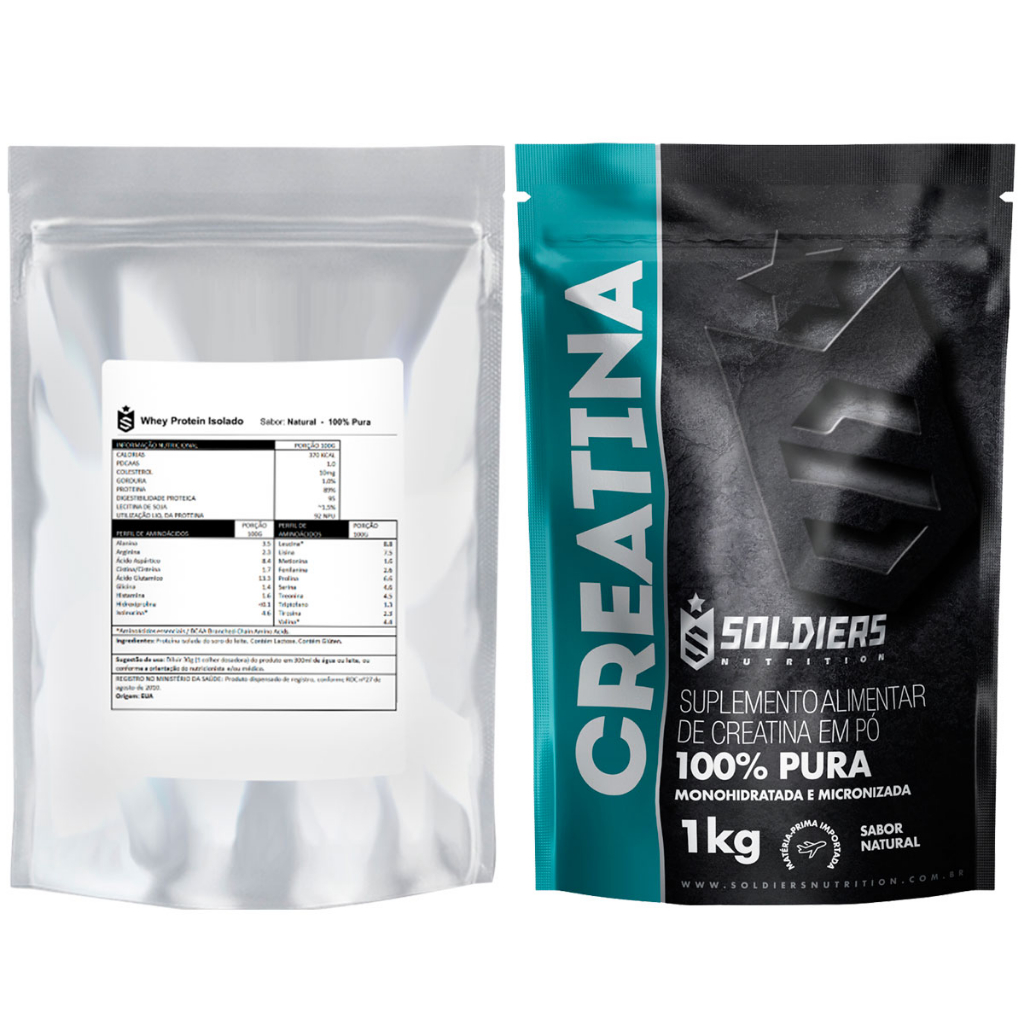 Kit: Whey Protein Isolado 1kg + Creatina Monohidratada 1kg - 100% Importado - Soldiers Nutrition