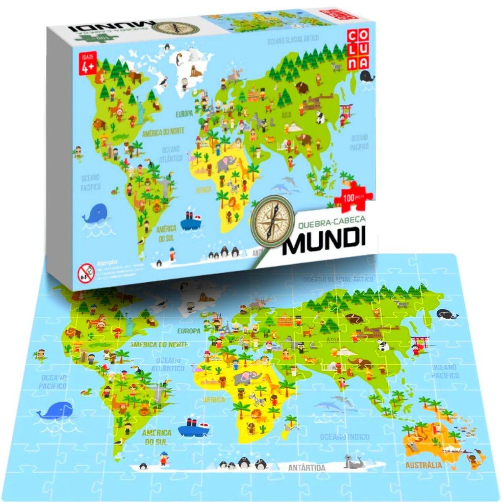Mapa Mundi Quebra-Cabeça, Brinquedo Educativo, Pedagógico Com 100 Peças