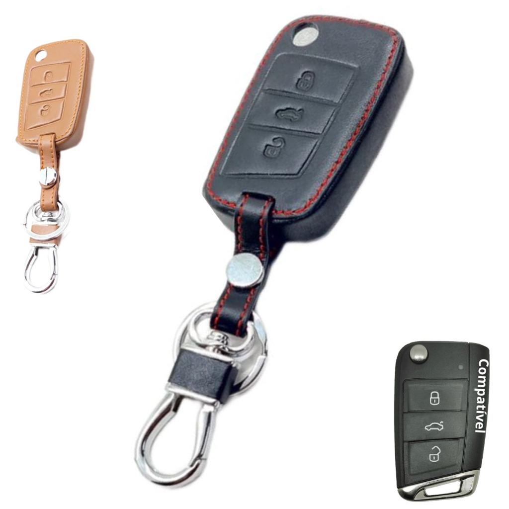 Case Couro Chave Canivete Vw Jetta variant Virtus T-Cross Taos Tiguan Golf Gol Fox Bora Voyage Polo Saveiro Up! Nivus