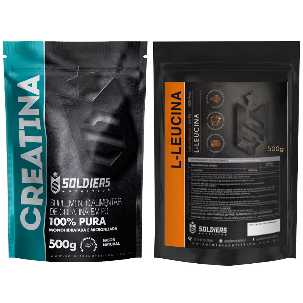 Kit: Creatina Monohidratada 500g + Leucina 500g - 100% Puro Importado - Soldiers Nutrition