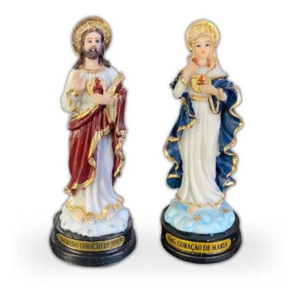 Sagrado coração Maria e Jesus 12cm em resina maciça em Oferta na Shopee