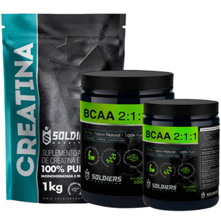 Kit: BCAA Em Pó 750g + Creatina Monohidratada 1kg - 100% Puro Importado - Soldiers Nutrition