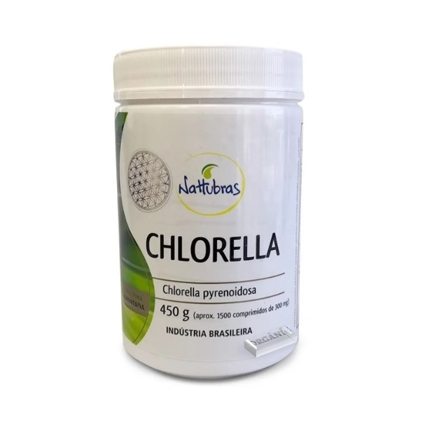 Chlorella Importada Altíssima qualidade Saudável Pote 450g (aprox. 1500 Comprimidos 300mg) Nattubras