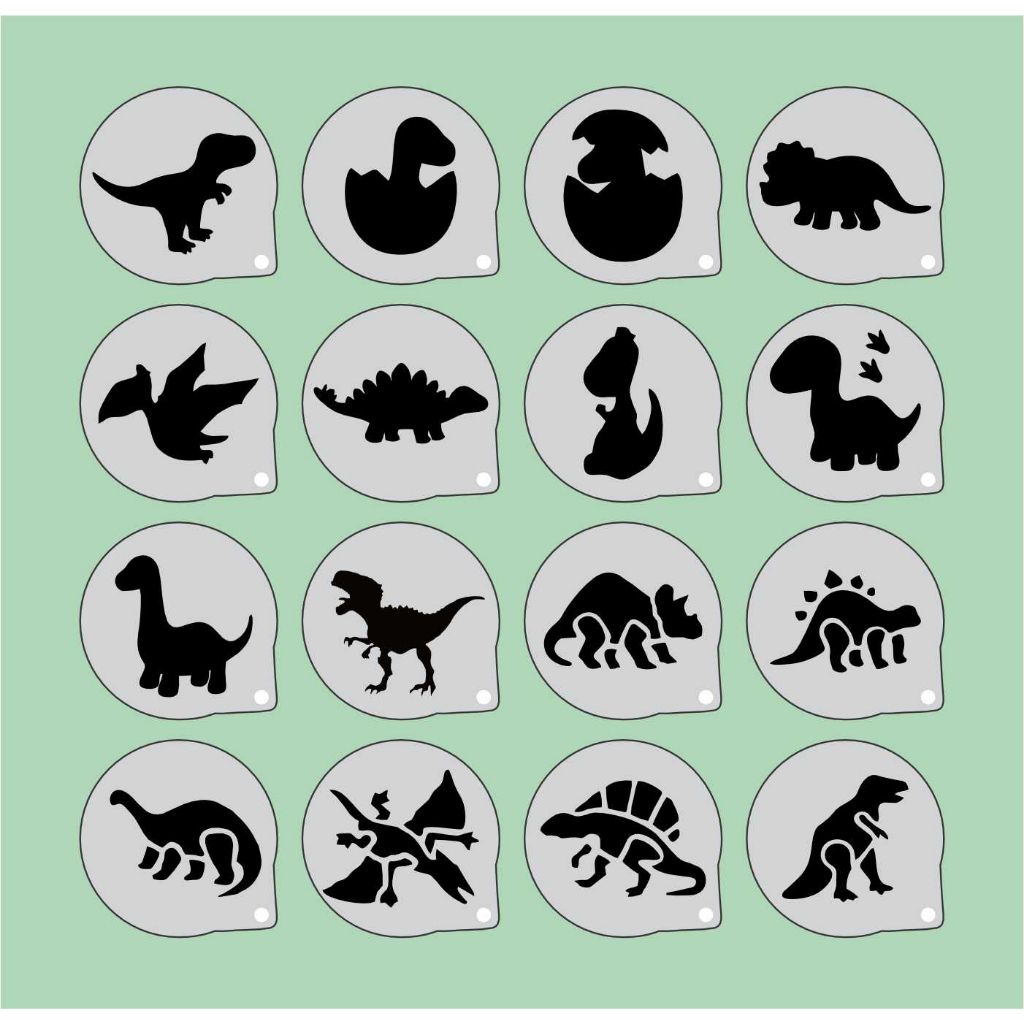 Stencil Dinossauro Infantis Kit 16 Moldes 7x7cm