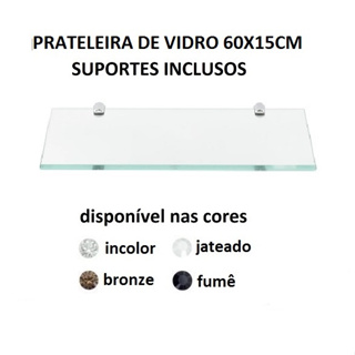 Prateleira de Vidro 6015 cm 60x15 com Suporte para banheiro decoração em Oferta na Shopee