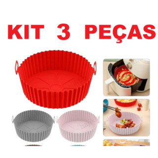 KIT 3 Forma De Silicone Para Air Fryer Forno Microondas Fritadeira Assadeira – Reutilizáv…