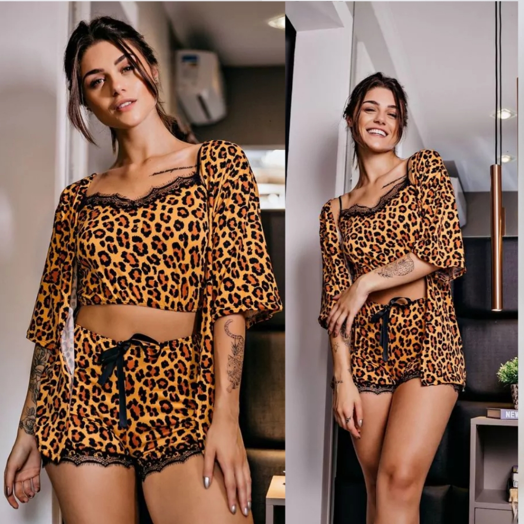 Kimono Felina Estampado Animal Print Onça