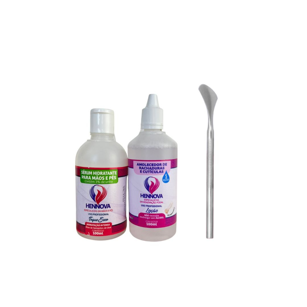 Mini Kit Spa Plástica dos Pés Hennova (amolecedor 100ml+serum100ml+espatula222)