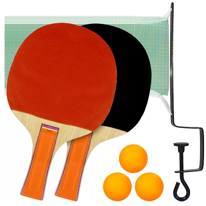 Kit Ping Pong Tênis De Mesa Com 2 Raquetes +3 Bolinhas + 1 Rede e 2 Suporte