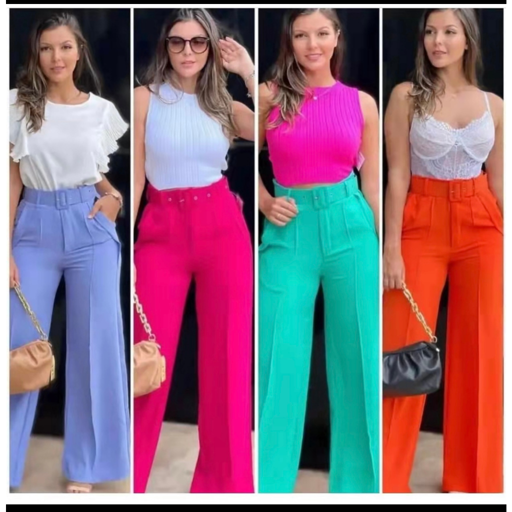 calça pantalona tecido de Duna maravilhosa ela estica com cintura alta(8097) em Oferta na Shopee