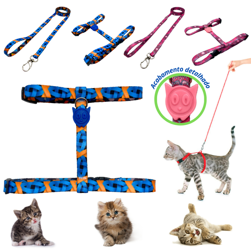 Peitoral com guia para gatos coleira ajustável passeio modelo H em Oferta na Shopee