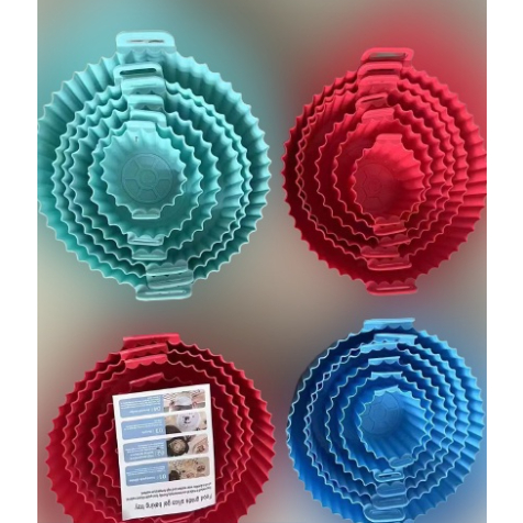 Imagem Kit C/6 Formas de Silicone Para Air fryer Tamanho variados Reutilizável Protetor Assadeira Com Alça