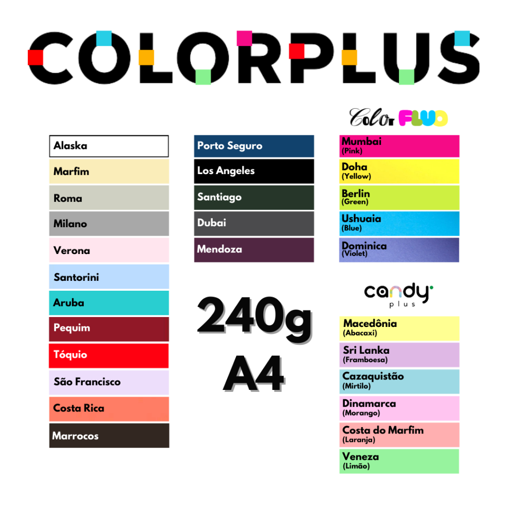 Papel Color Plus 240g (9 Fls A4) Original Blendpaper Colorido na Massa para Convites Tags Caixinhas Convite Casamento