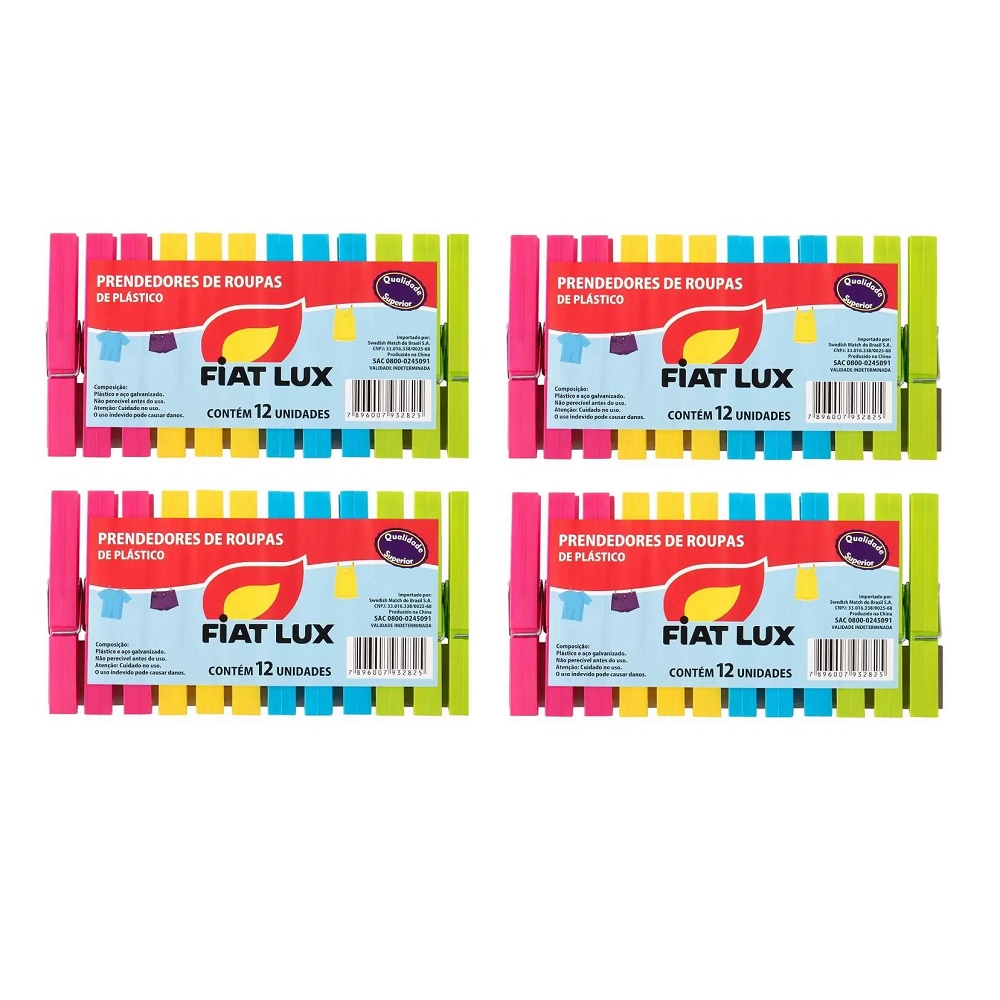 Kit com 4 Pacotes de Prendedores De Roupas Fiat Lux 12 Unidades (total 48 Unidades) em Oferta na Shopee