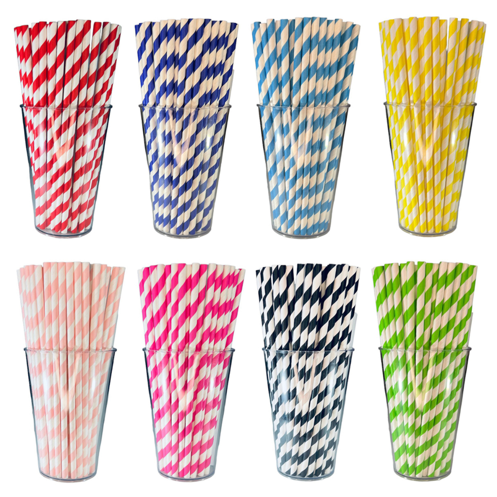 100 Canudos Papel Biodegradável 6mmx19,7cm Listrado 2 Cores