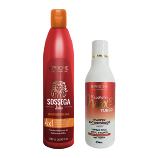 Combo Progressiva 800ml S/F Sossega Juba 500ml e Shampoo Antirresíduos Max Turbo 300ml para um liso desejado sem danificar seus cabelos