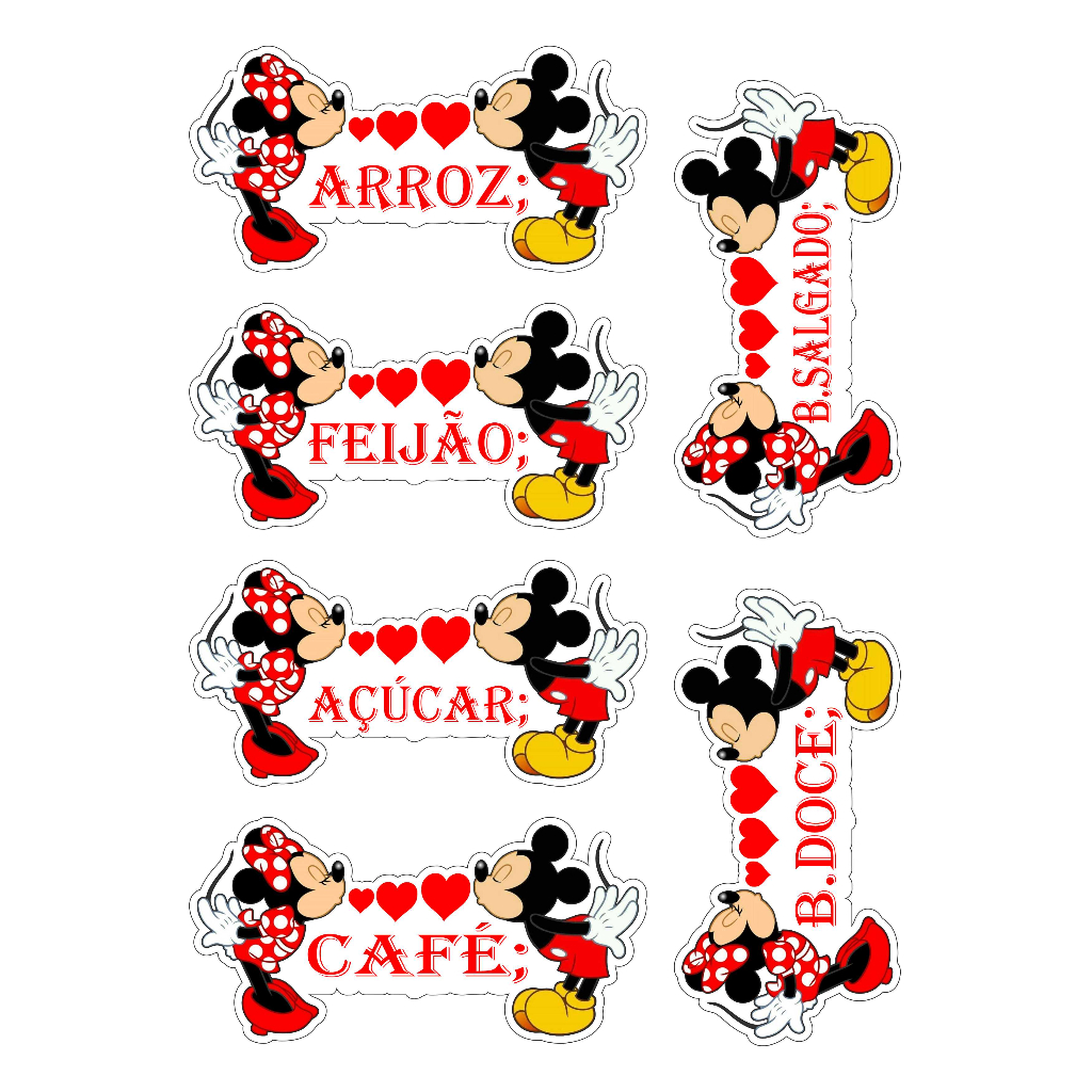 Etiquetas adesivas Minnie e Mickey Para potes de Mantimentos Á Prova D'água Temos á Pronta Entrega. em Oferta na Shopee