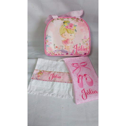 Bolsa ballet com toalhinha e saquinho (rosa claro)