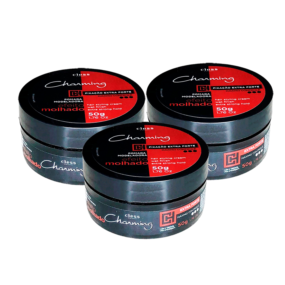 Kit 3 Pomada Modeladora Para Cabelo Extra Forte Cless Charming - 50gr