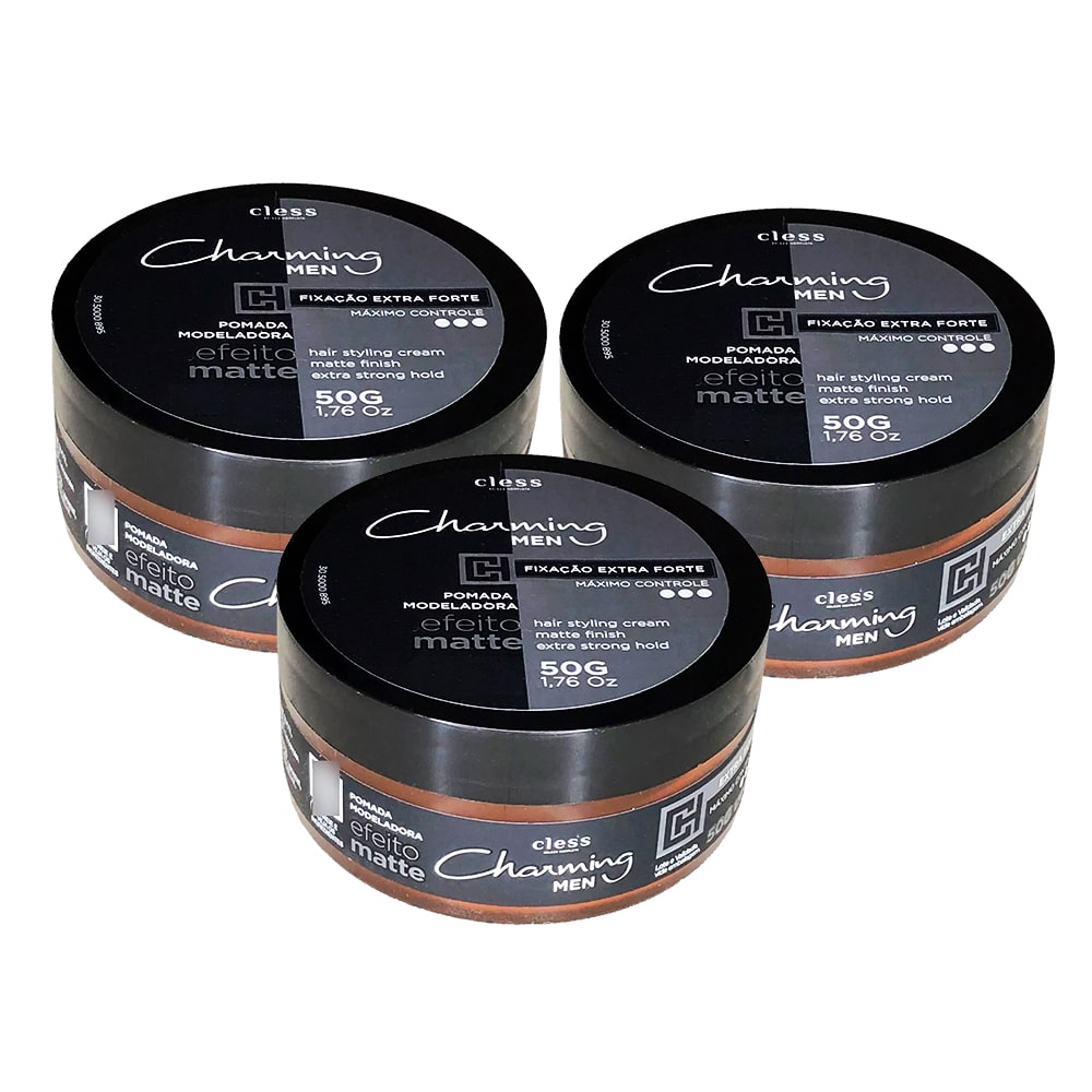 Kit 3 Pomada Modeladora Para Cabelo Forte Efeito Seco Cless Charming - 50gr